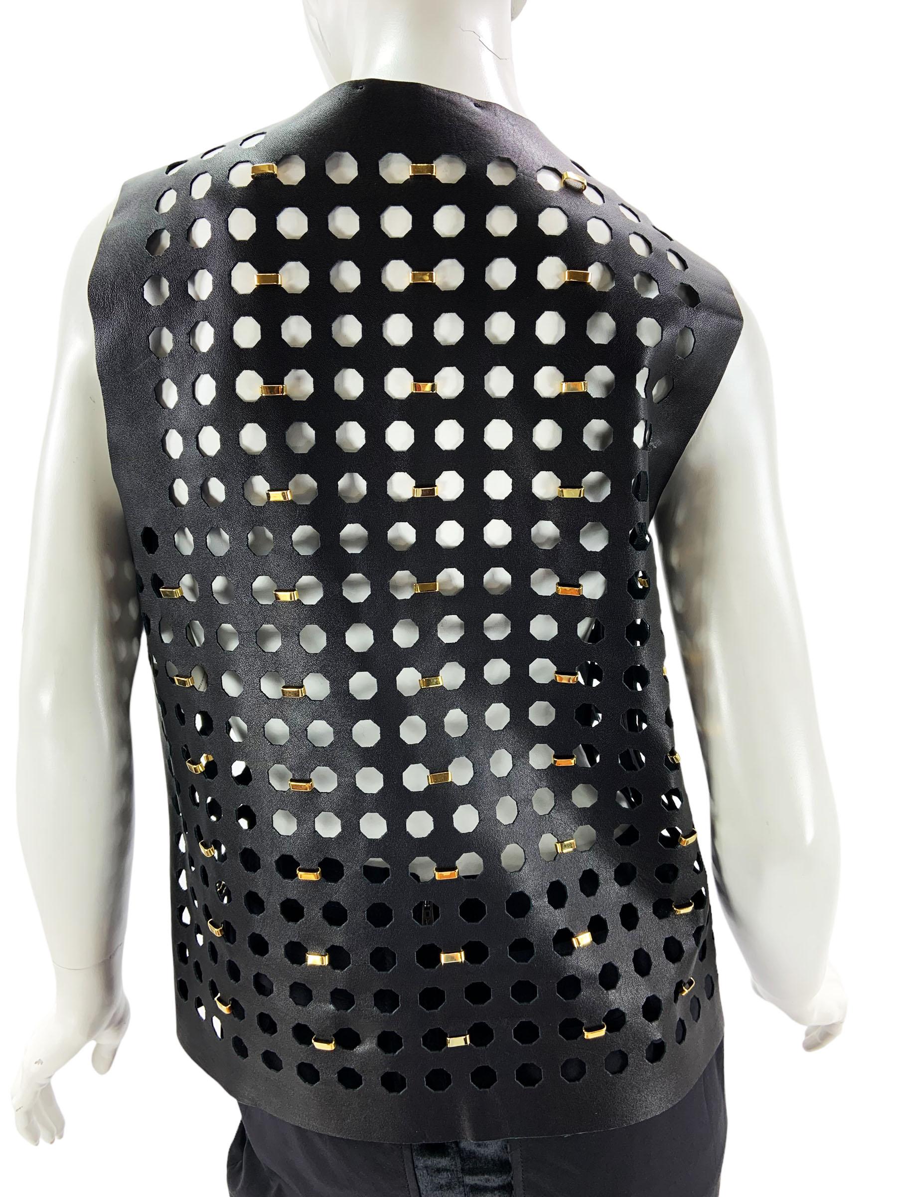 New Versace Versace X Anthony Vaccarello Leather Perforated Embellished Top It 40 in vendita 1