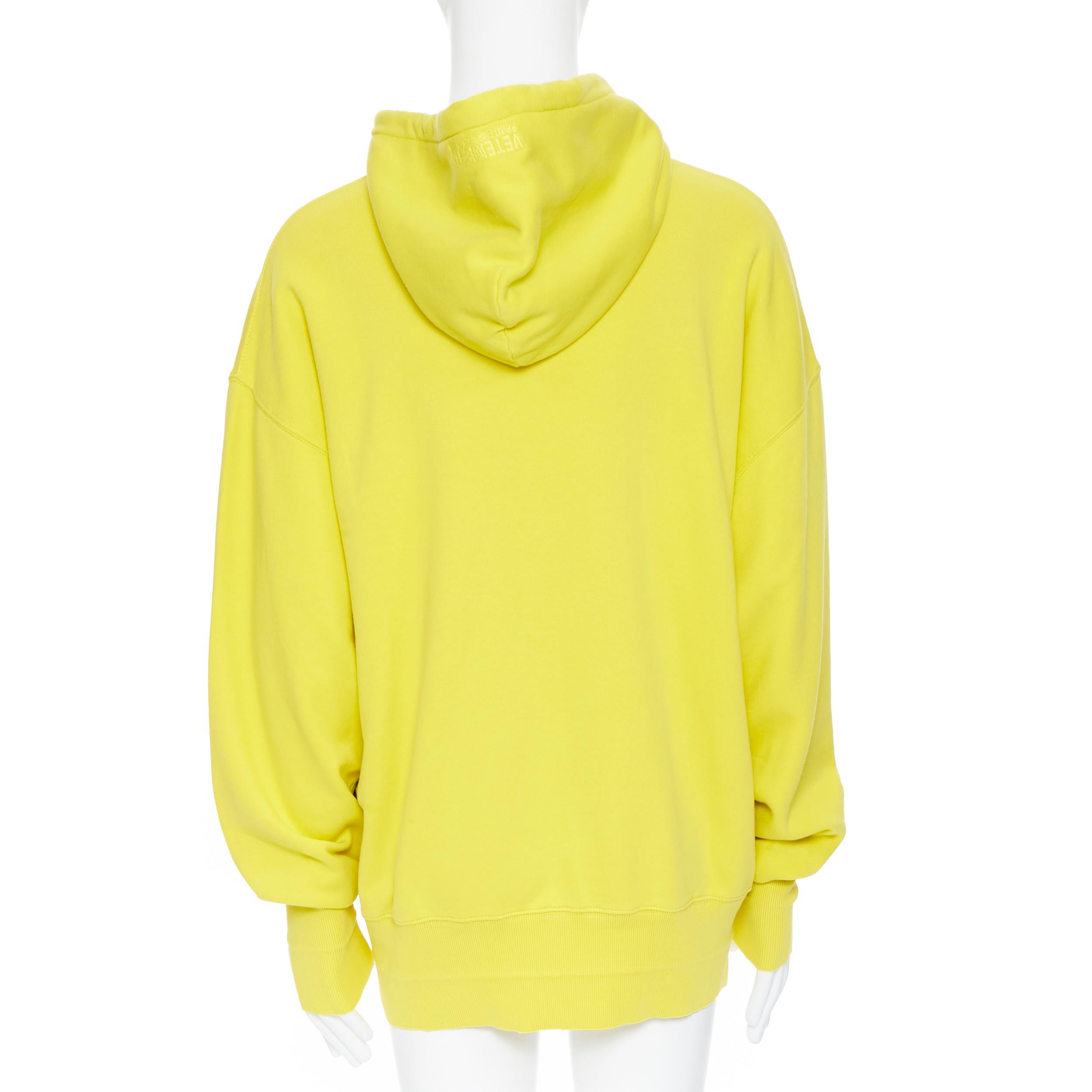 Yellow new VETEMENTS 2019 Don’t Tread On Me Snake cotton oversized hoodie sweats S rare