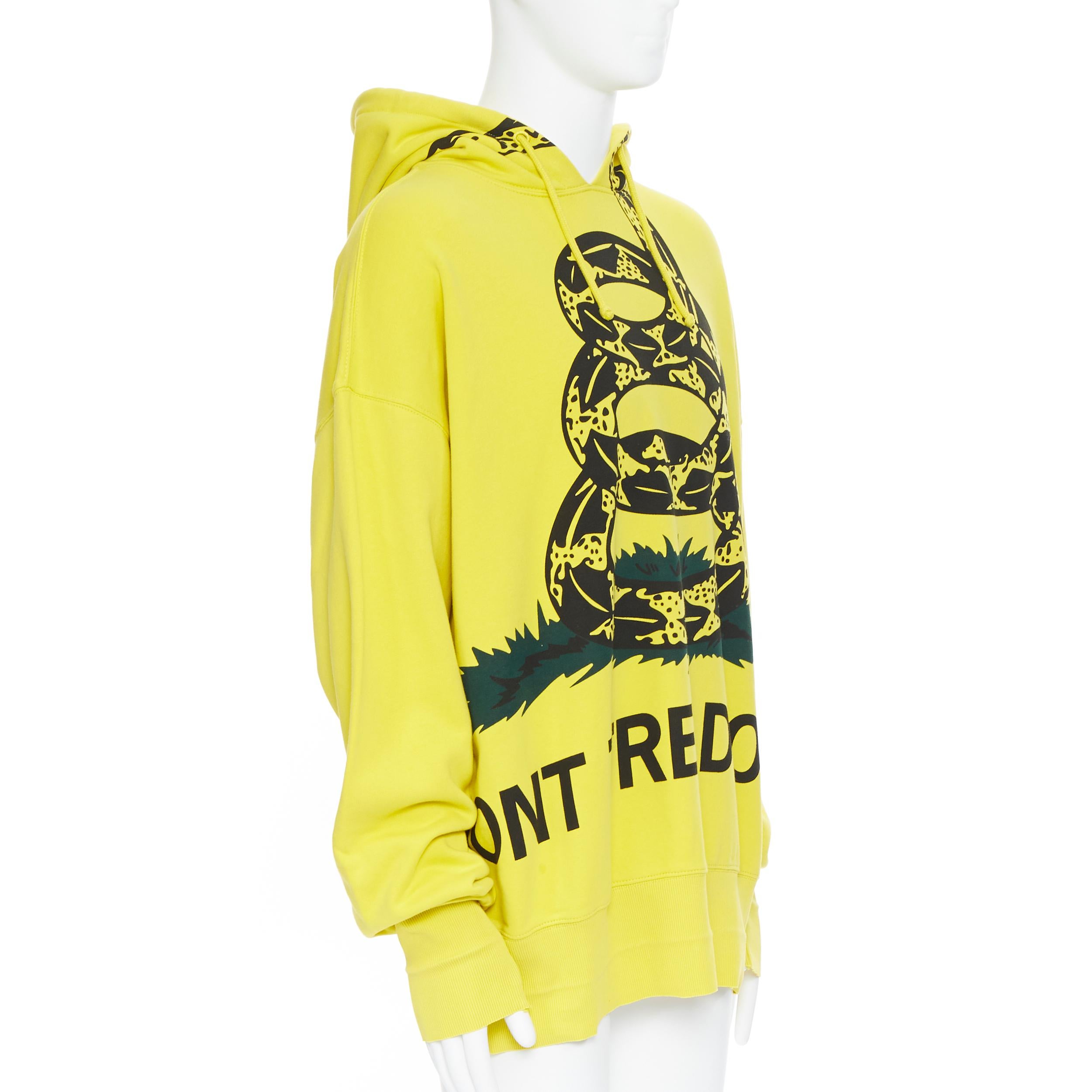 Giallo nuovo VETEMENTS AW19 Don't Tread On Me Snake Felpa con cappuccio oversize in pile M.