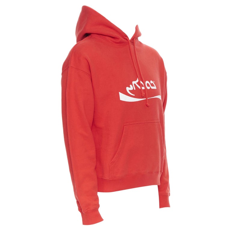 new VETEMENTS AW20 Big Cocaine red arabic Coke logo cropped hoodie jumper L  at 1stDibs