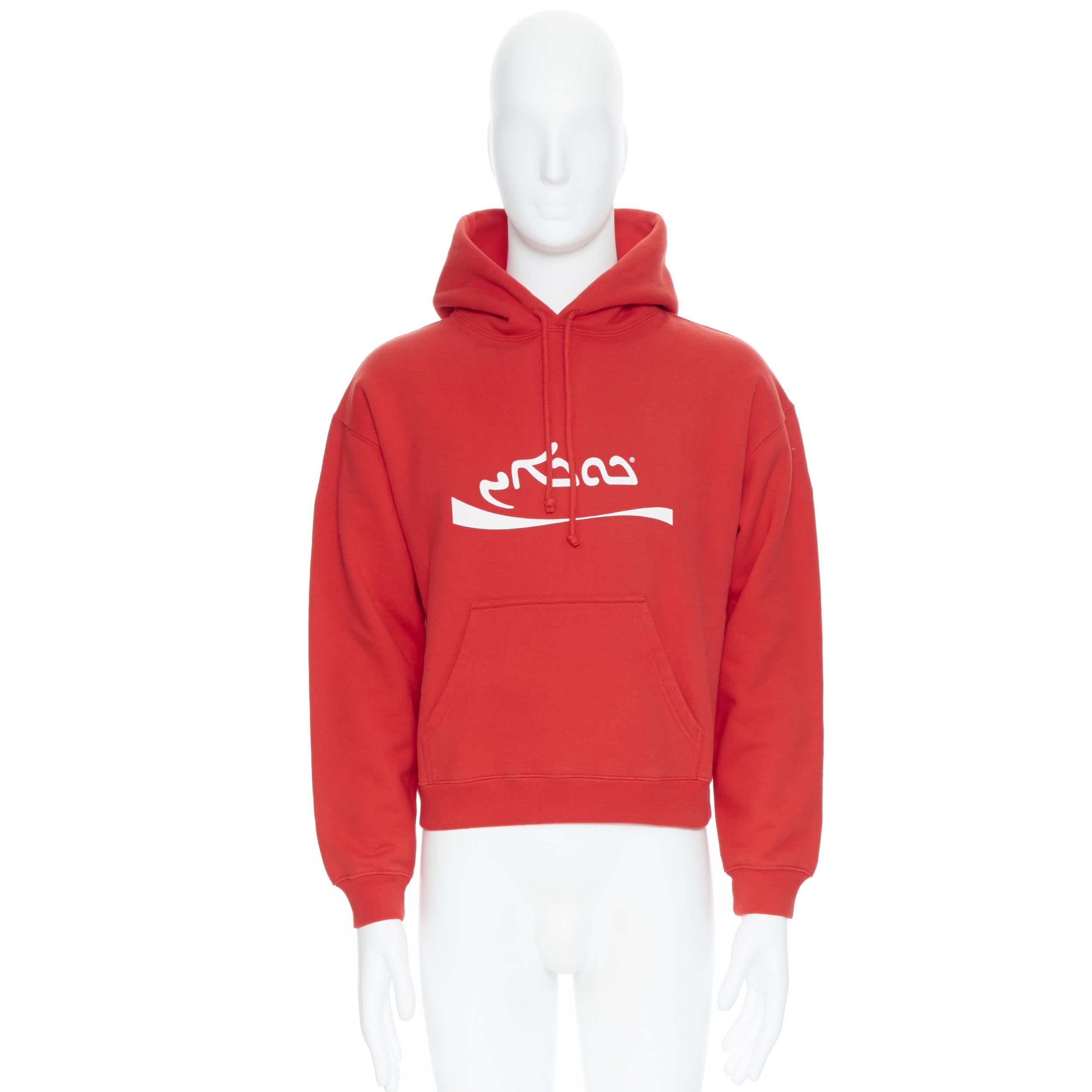 nuevo VETEMENTS AW20 Big Cocaine rojo árabe Logo de Coca-Cola sudadera con capucha recortada suéter M Rojo