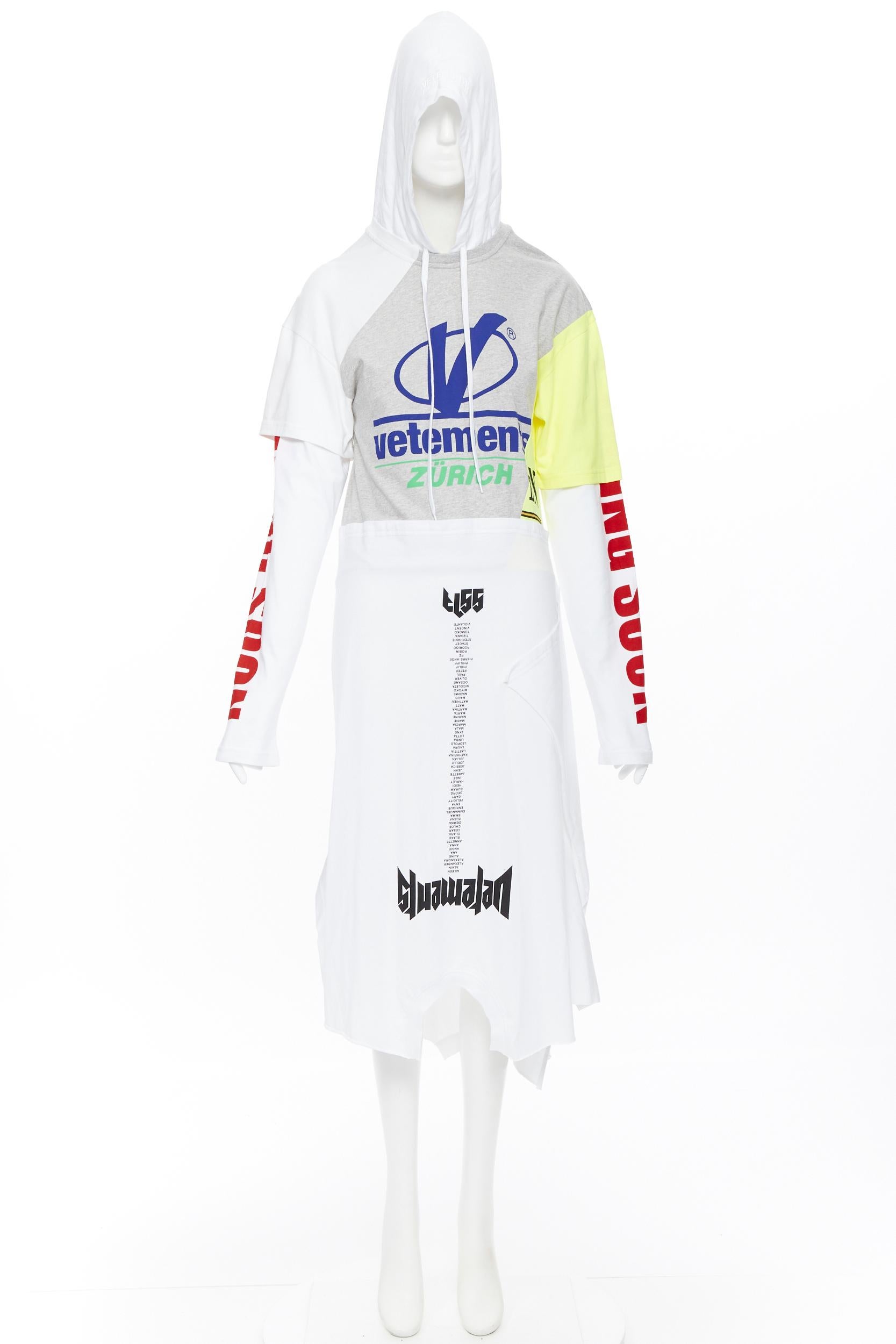 new VETEMENTS Demna Gvasalia white deconstructed band t-shirt hooded dress S 5