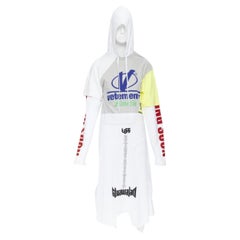 nuevo VETEMENTS DEMNA GVASALIA blanco deconstruido banda tee hoodie dress S raro