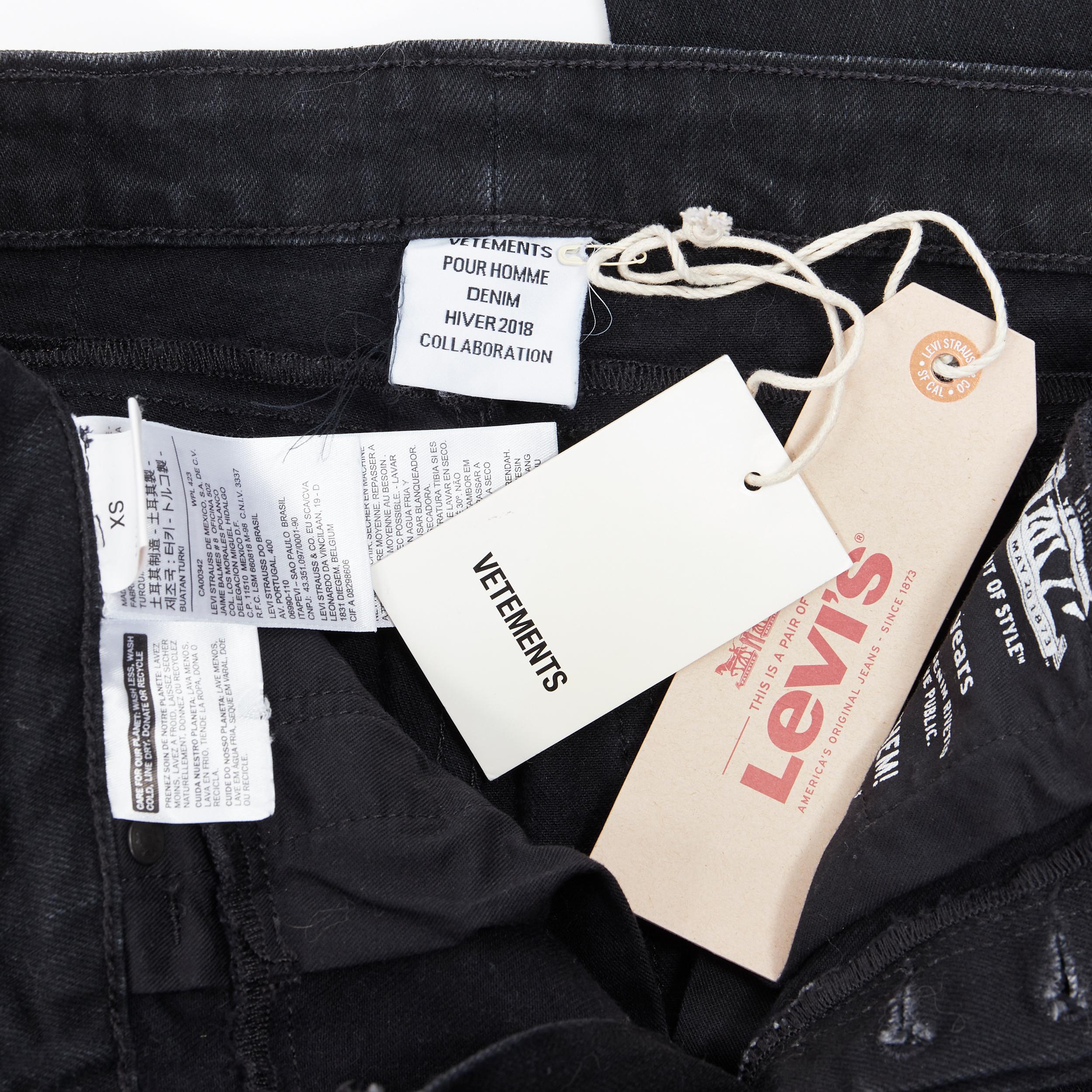 new VETEMENTS LEVI'S AW18 DEMNA black denim deconstructed waist jeans XS 3