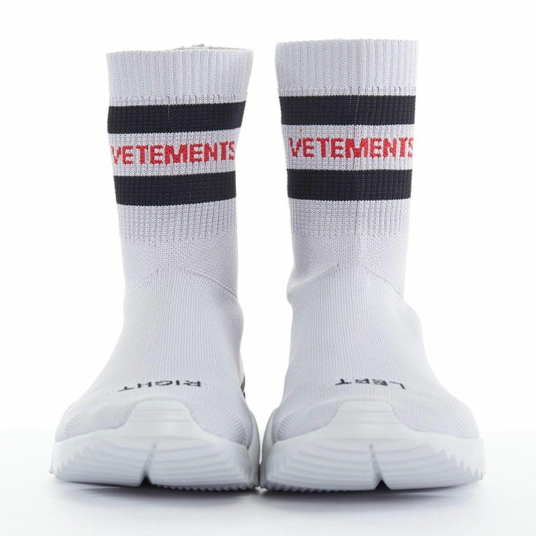 new VETEMENTS REEBOK Sock Runner grey sock knit speed trainer sneakers  EU38.5 For Sale at 1stDibs