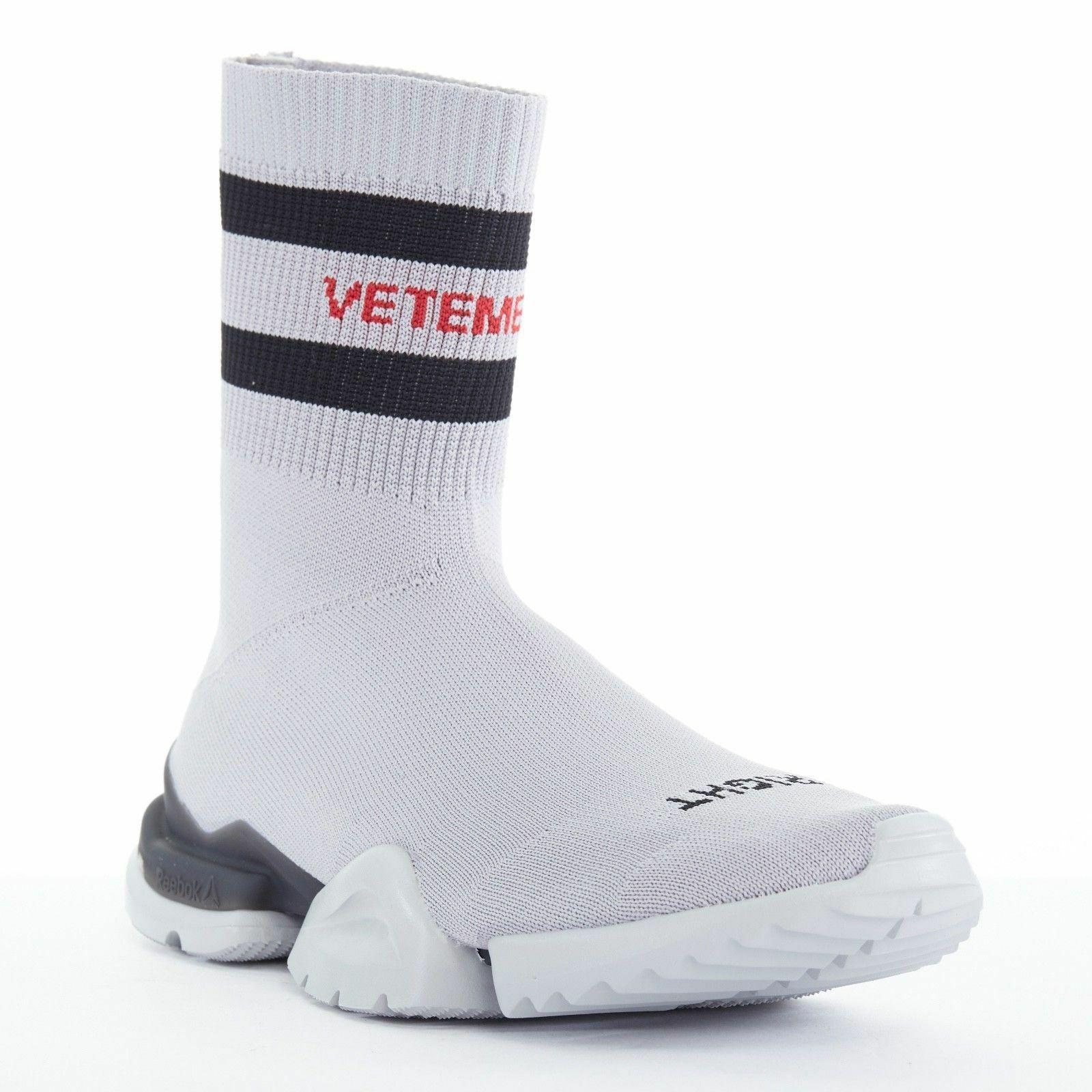 new VETEMENTS REEBOK Sock Runner grey sock knit speed trainer sneakers shoe EU42
VETEMENTS X REEBOK
Unisex Sock Runner from SS2018 collection
World-wide exclusive to Hong Kong Vetements pop up, extremely rare and limited colorway
Applying the