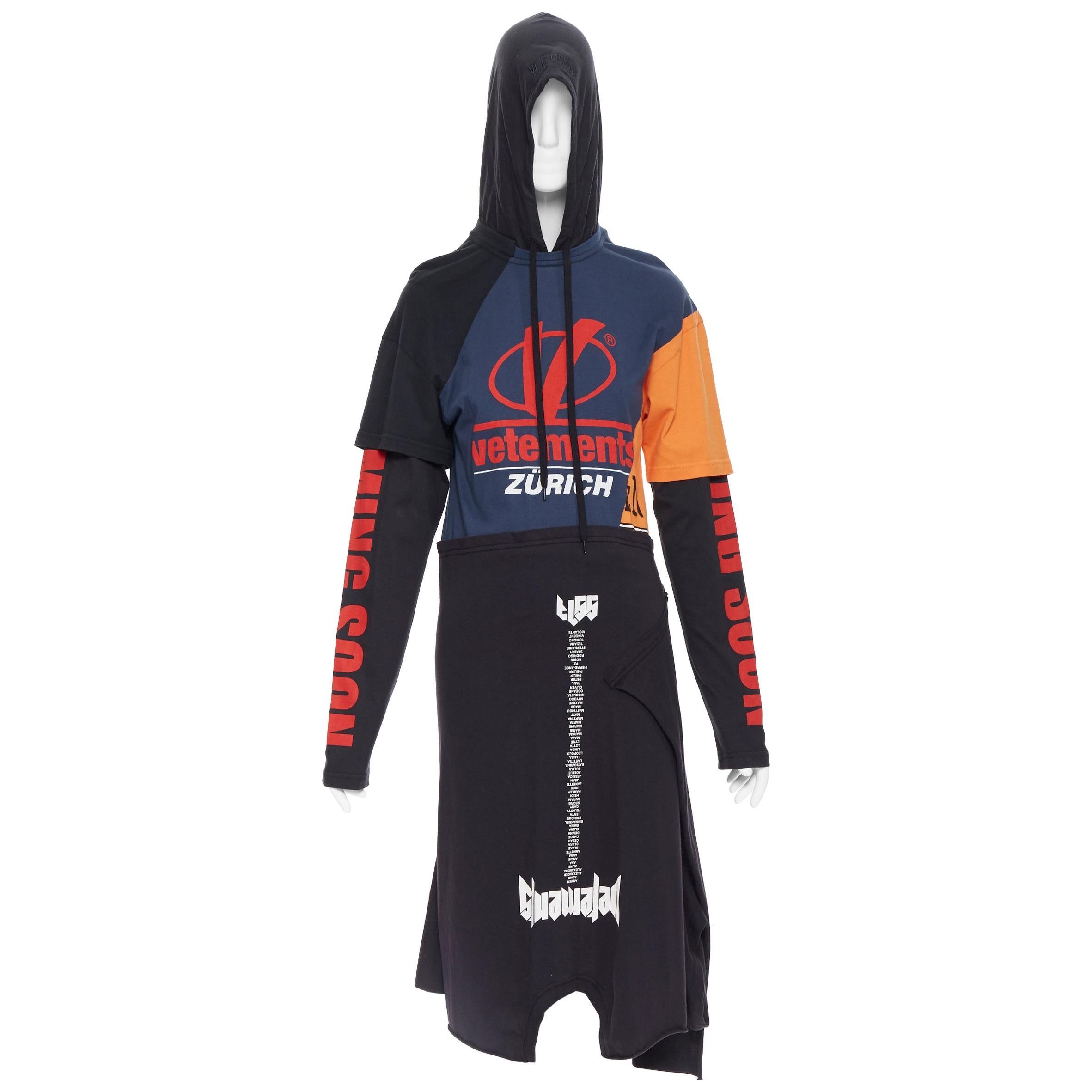 new VETEMENTS SS18 black deconstructed patchwork hooded t-shirt