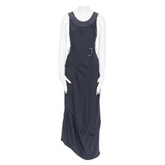 new VICTORIA BECKHAM 2018 Runway black satin leather collar belted dress UK10 M