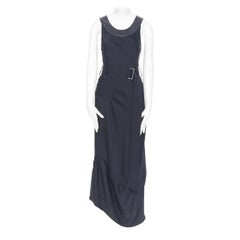 new VICTORIA BECKHAM 2018 Runway black satin leather collar belted dress UK12 L