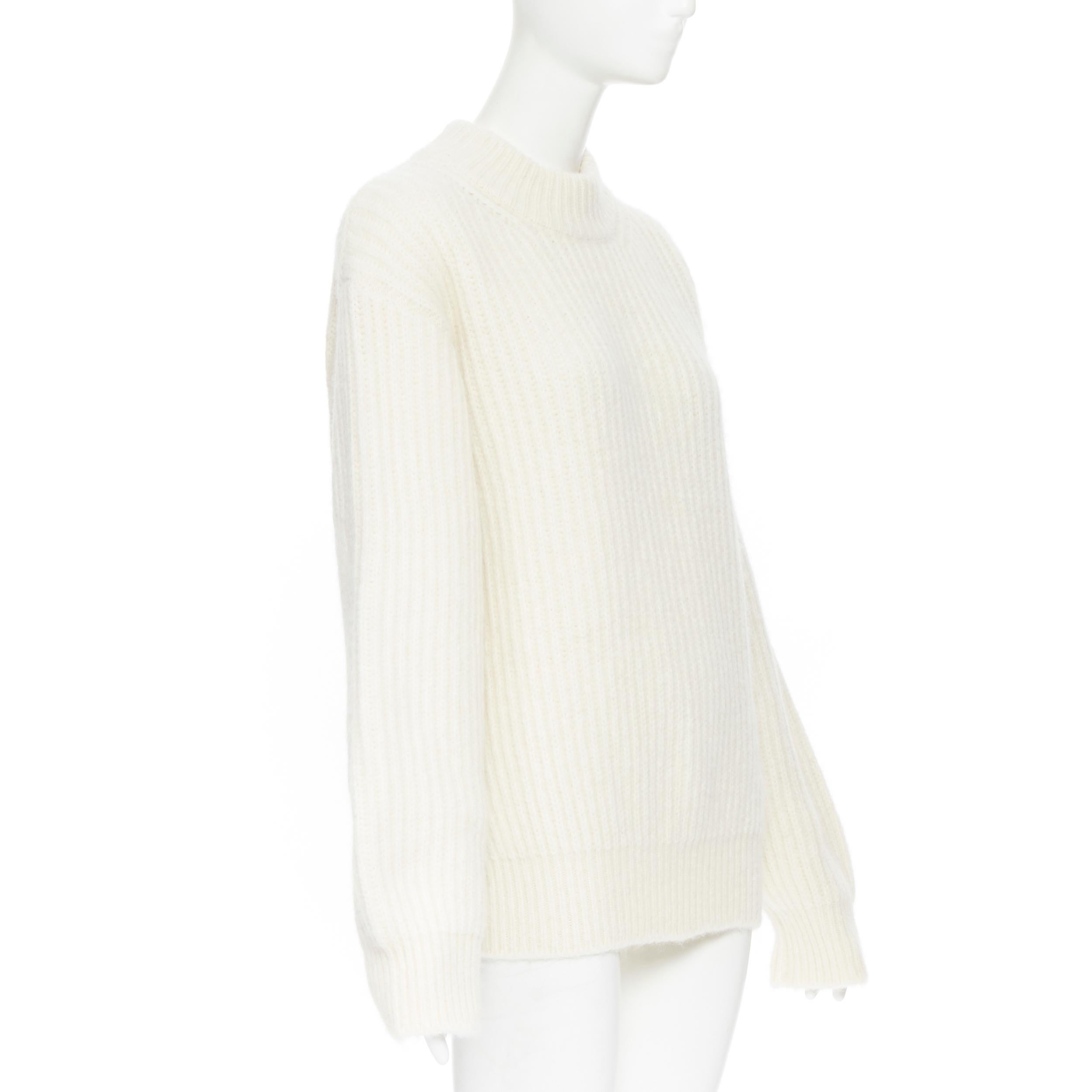 Beige new VICTORIA BECKHAM beige alpaca wool blend knit VB embroidered sweater Sz3 L