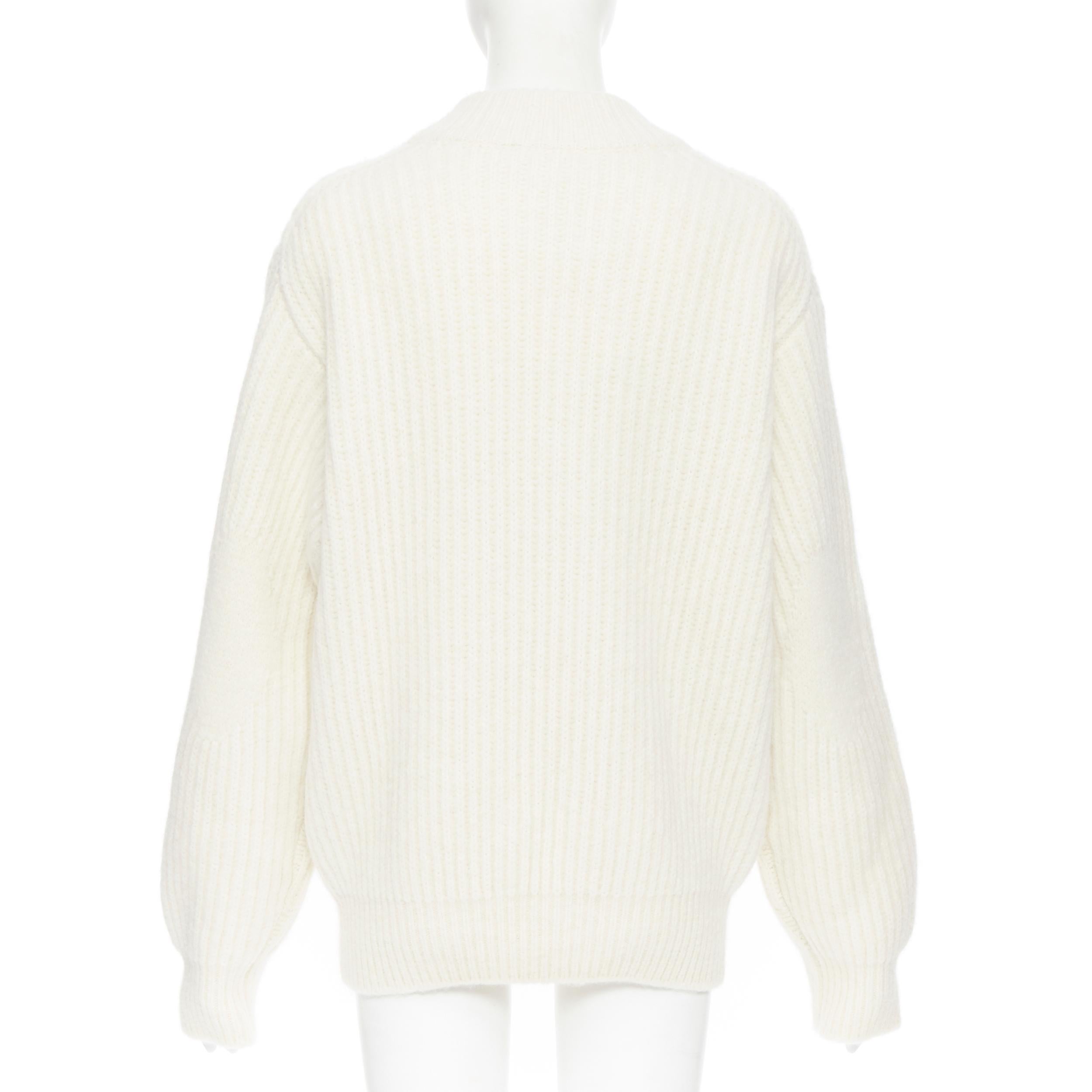 new VICTORIA BECKHAM beige alpaca wool blend knit VB embroidered sweater Sz3 L 1