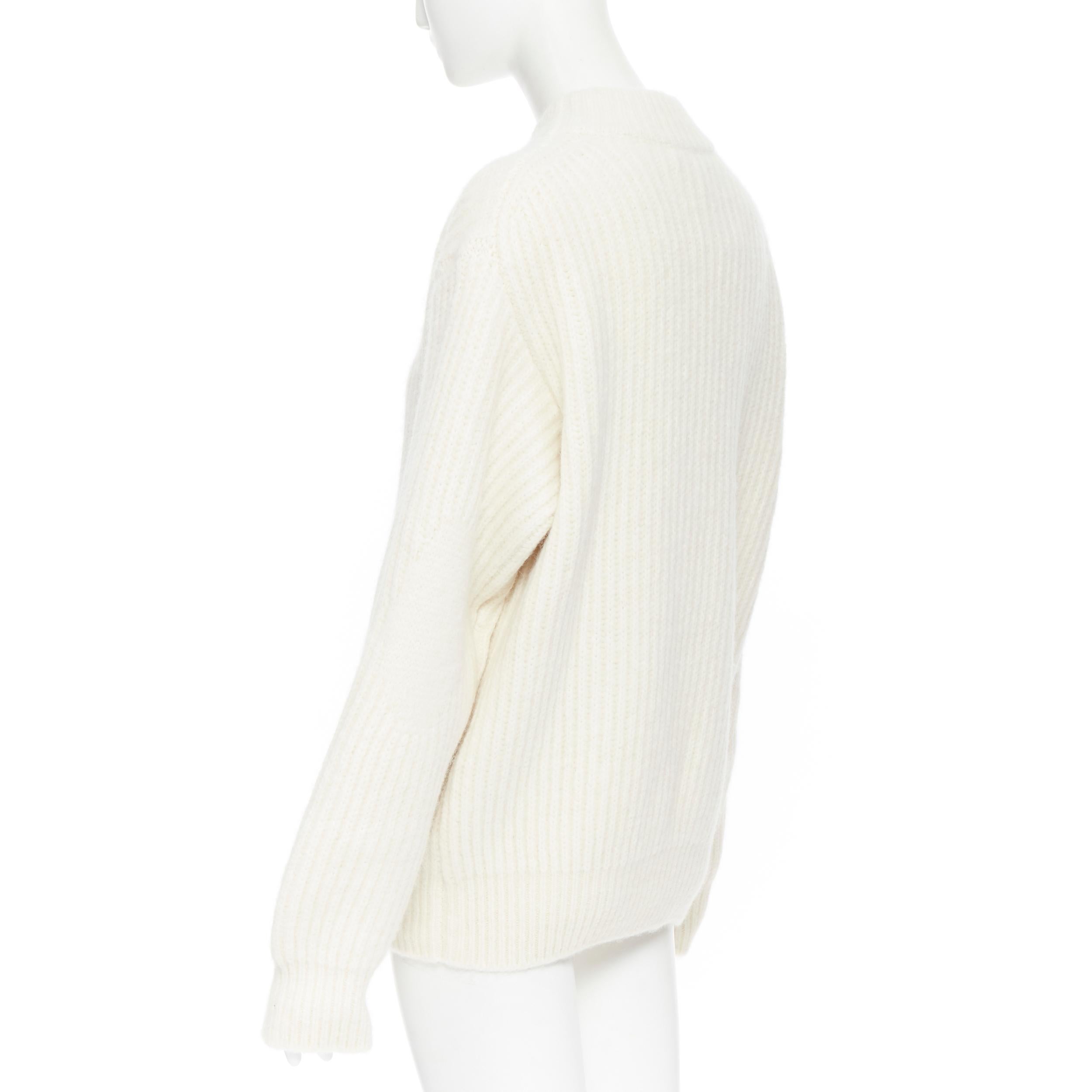 new VICTORIA BECKHAM beige alpaca wool blend knit VB embroidered sweater Sz3 L 2