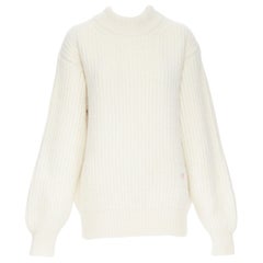 new VICTORIA BECKHAM beige alpaca wool blend knit VB embroidered sweater Sz3 L