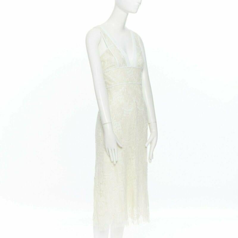 new VICTORIA BECKHAM cream floral alce cotton pipe trim V-neck dress UK12 M In New Condition For Sale In Hong Kong, NT
