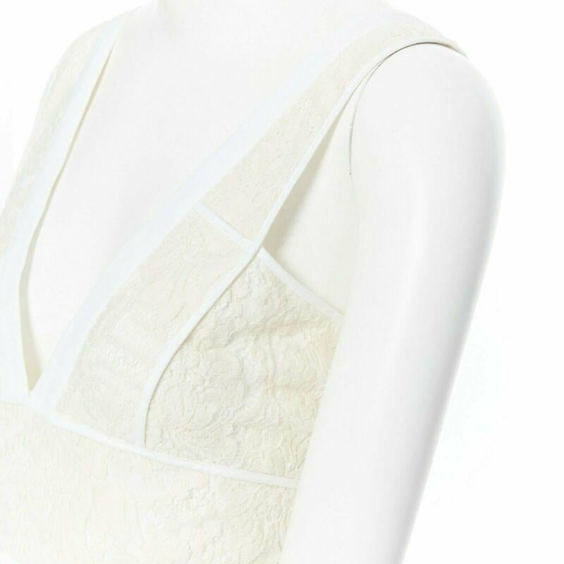 new VICTORIA BECKHAM cream floral alce cotton pipe trim V-neck dress UK12 M For Sale 2