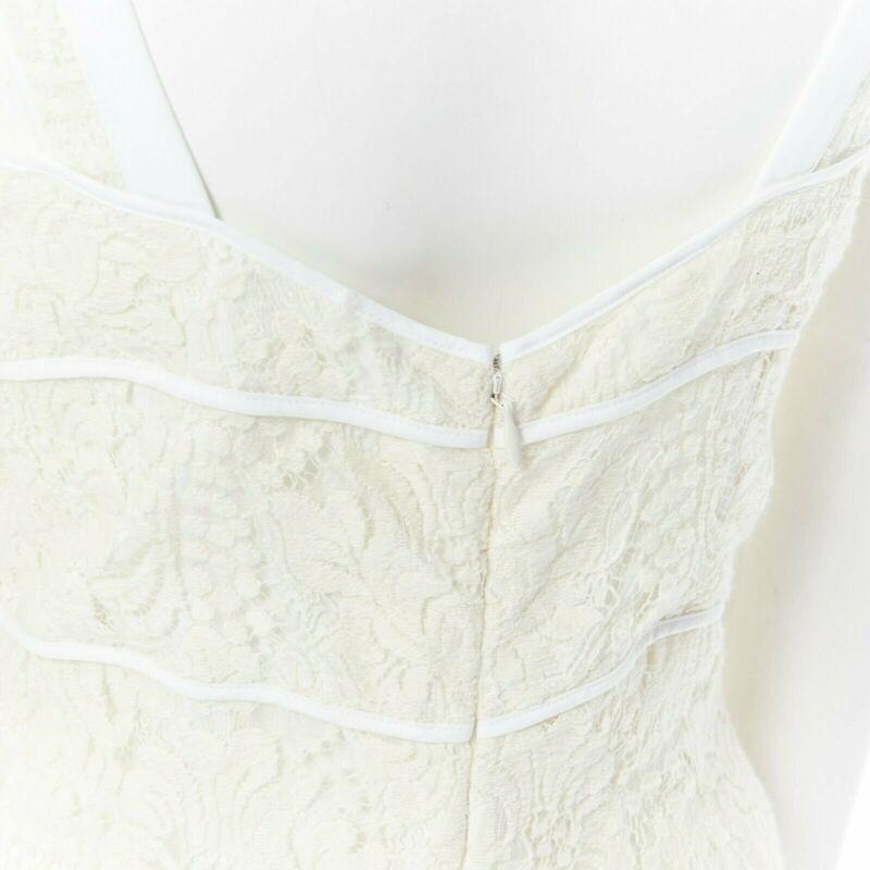 new VICTORIA BECKHAM cream floral alce cotton pipe trim V-neck dress UK12 M For Sale 3