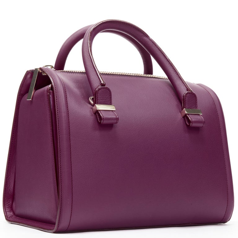 new VICTORIA BECKHAM Seven purple leather rolled handle structured bowling  bag For Sale at 1stDibs