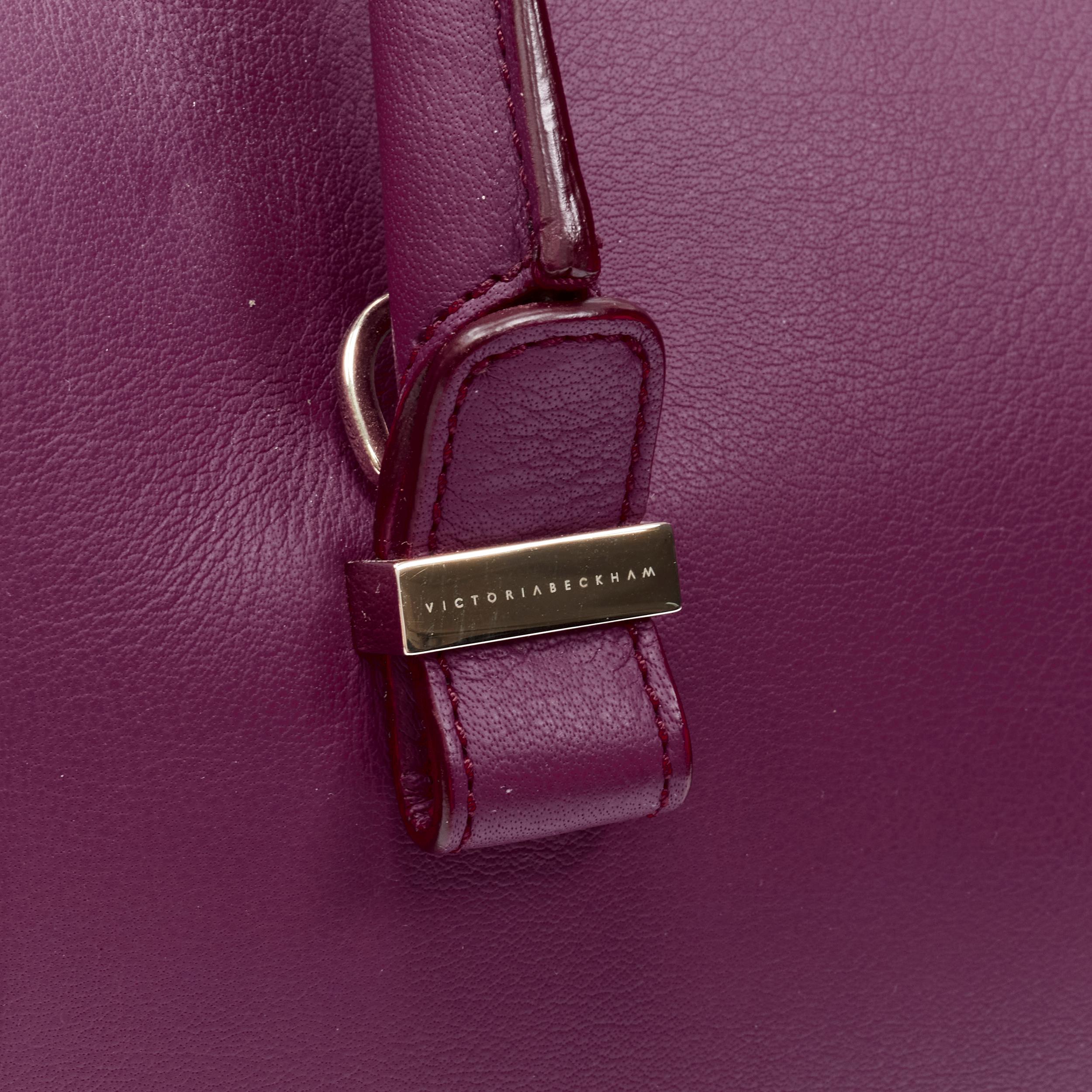 new VICTORIA BECKHAM Seven purple leather rolled handle structured bowling bag In New Condition For Sale In Hong Kong, NT
