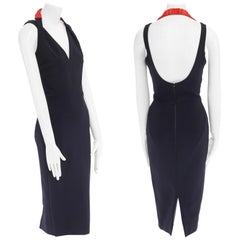 nuovo Victoria Beckham SS17 navy elasticizzato rosso con cavezza, vestito a tubino UK8 M.
