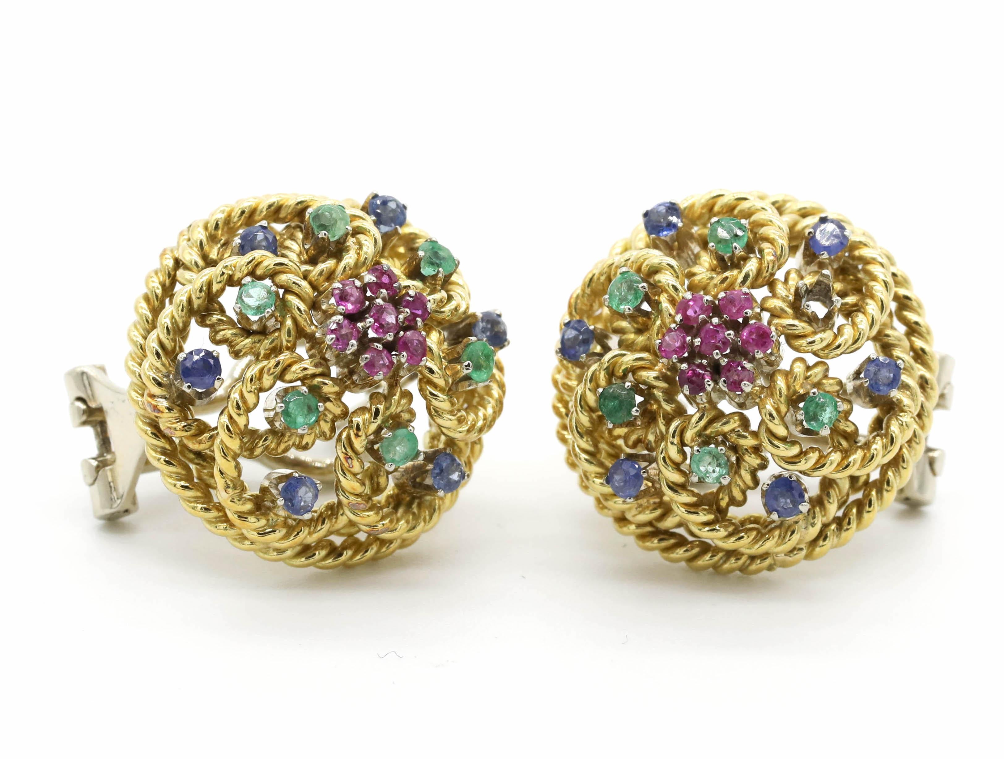 Blue Sapphire, Emeralds 18 Karat Yellow Gold Stud Earrings

Beautiful earring set featuring round-cut Pink sapphire Blue Sapphire and Green Emerald weighing approximately 1.00 carats total.

This Elegant piece of Emerald and Sapphire is Studded with