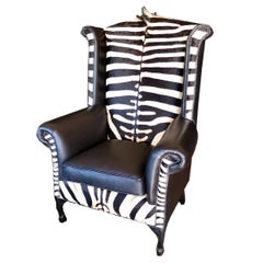 Nuova sedia imbottita in pelle di zebra in stile vittoriano con design Wingback
