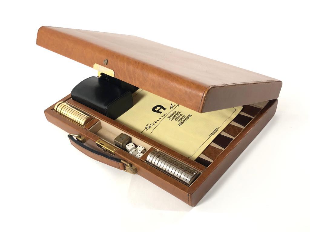 Arts and Crafts New Vintage 1970 Backgammon Rare Etienne Aigner Handmade Soft Leather Set For Sale
