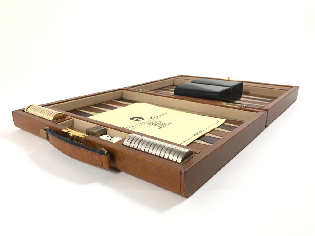 French New Vintage 1970 Backgammon Rare Etienne Aigner Handmade Soft Leather Set For Sale