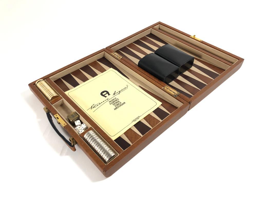 Late 20th Century New Vintage 1970 Backgammon Rare Etienne Aigner Handmade Soft Leather Set