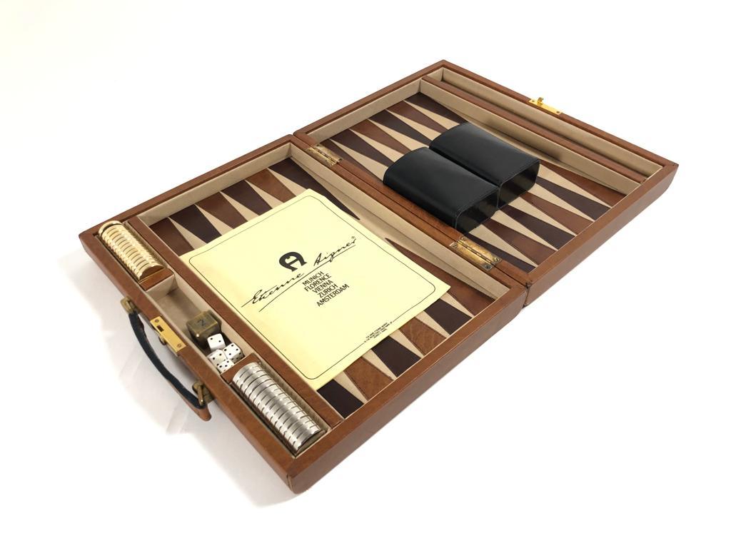 Late 20th Century New Vintage 1970 Backgammon Rare Etienne Aigner Handmade Soft Leather Set For Sale