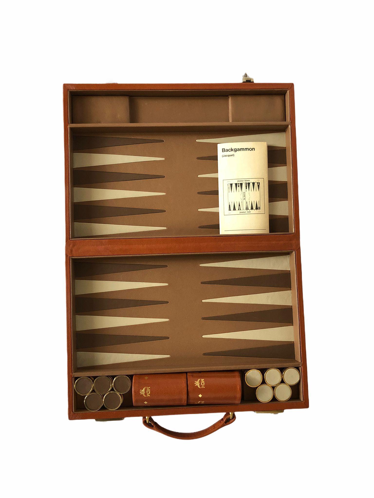 French New Vintage 1980 Backgammon MCM Handmade Soft Leather Full Set