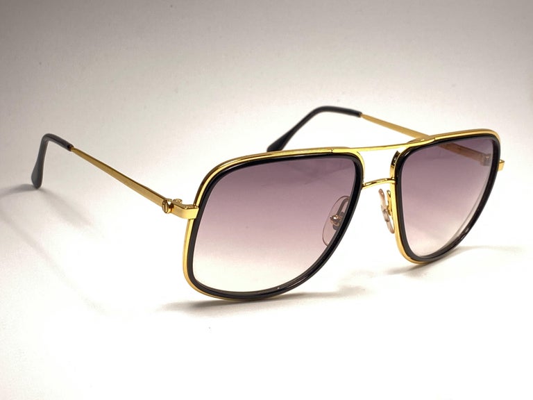 New Vintage Alain Delon Oversized Gold and Black 1990 Italy Sunglasses ...