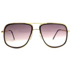 New Vintage Alain Delon Oversized Gold & Black  1990  Italy Sunglasses