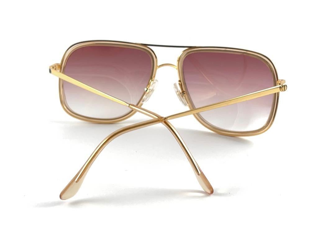 Brown New Vintage Alain Delon Oversized Gold & Translucent  1990  Italy Sunglasses For Sale