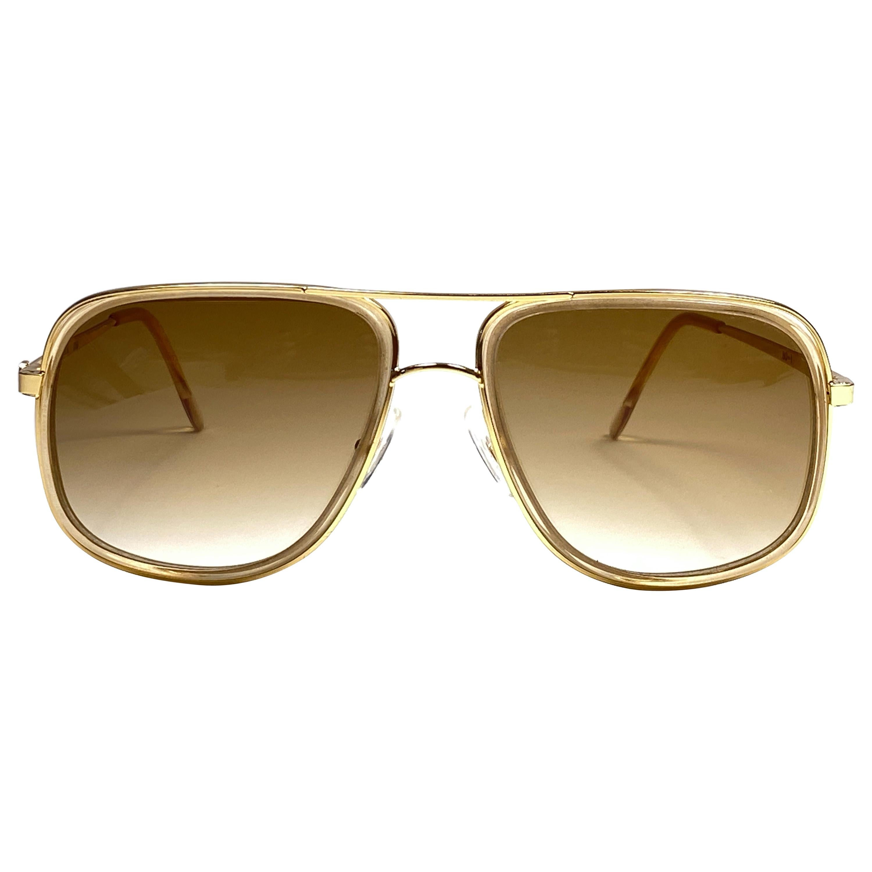 New Vintage Alain Delon Oversized Gold & Translucent  1990  Italy Sunglasses