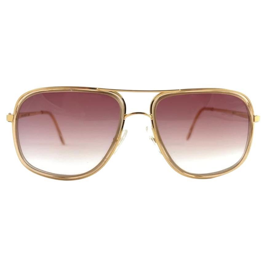 New Vintage Alain Delon Oversized Gold & Translucent  1990  Italy Sunglasses For Sale
