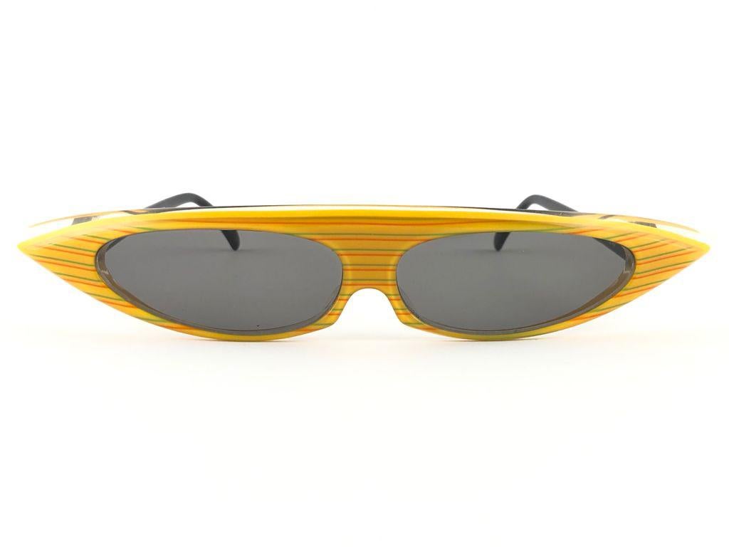 New Vintage Alain Mikli 0104637 Yellow Grace Jones France Sunglasses 1980's For Sale 1