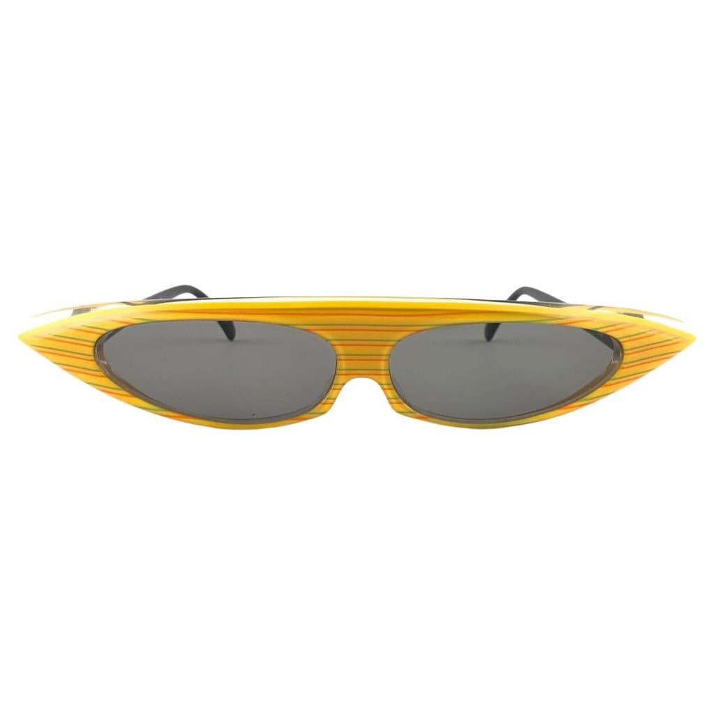 New Vintage Alain Mikli 0104637 Yellow Grace Jones France Sunglasses 1980's For Sale