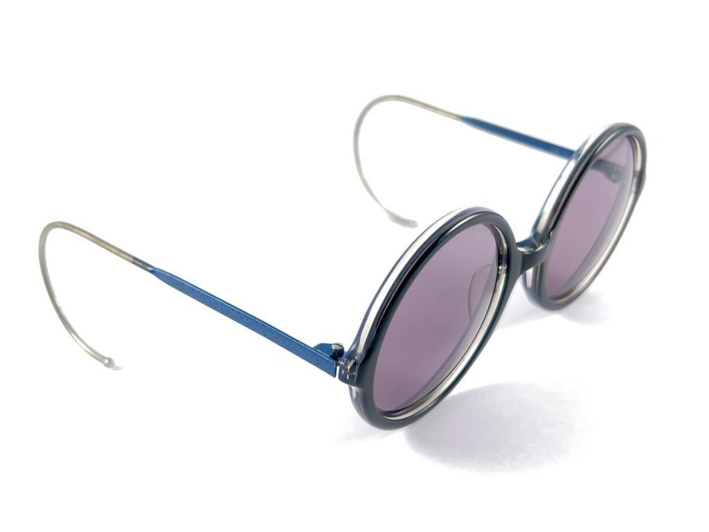 New Vintage Alain Mikli 0107 Round Black & Blue Handmade France Sunglasses For Sale 9