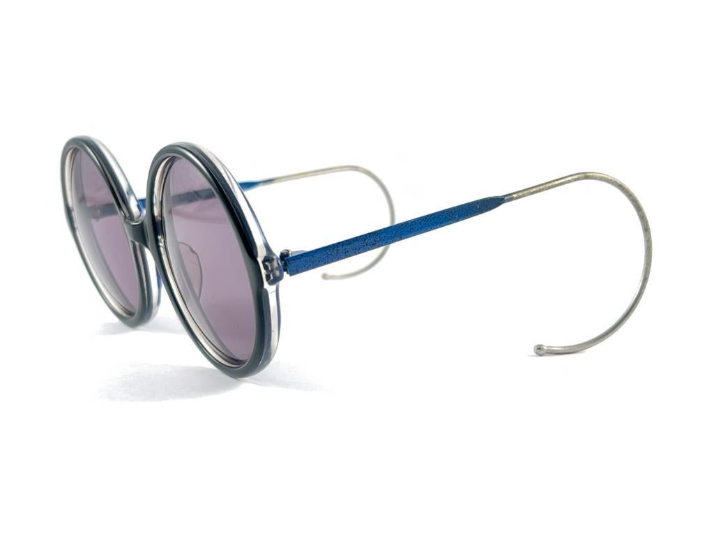Women's or Men's New Vintage Alain Mikli 0107 Round Black & Blue Handmade France Sunglasses For Sale