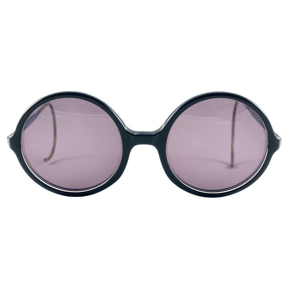 New Vintage Alain Mikli 0107 Round Black & Blue Handmade France Sunglasses For Sale