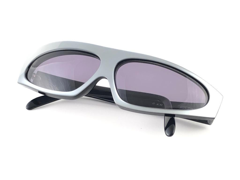 Gray New Vintage Alain Mikli AM 1984 Space Grey Made in France Sunglasses 1980's For Sale