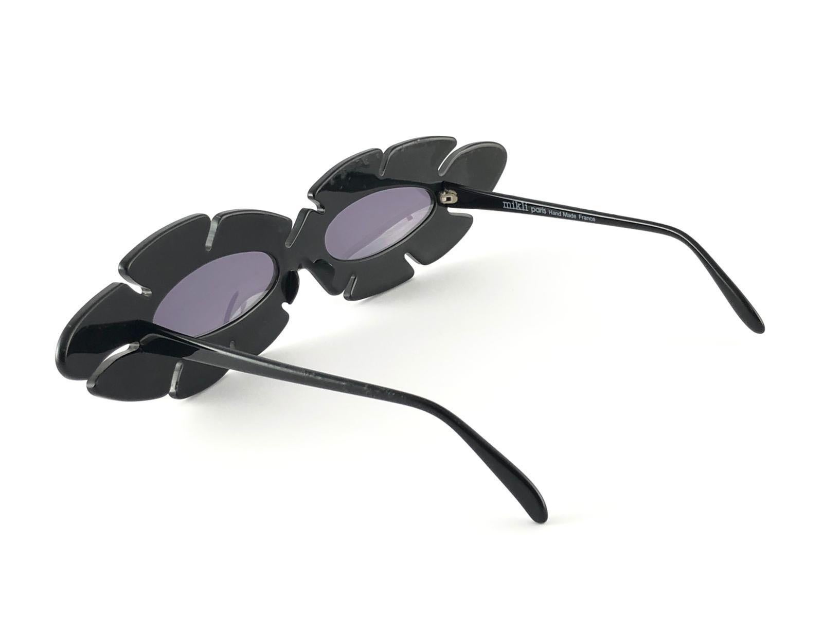 Neu Vintage Alain Mikli AM 85 Ultra Breite schwarze Frankreich-Sonnenbrille 1980er Jahre im Angebot 2