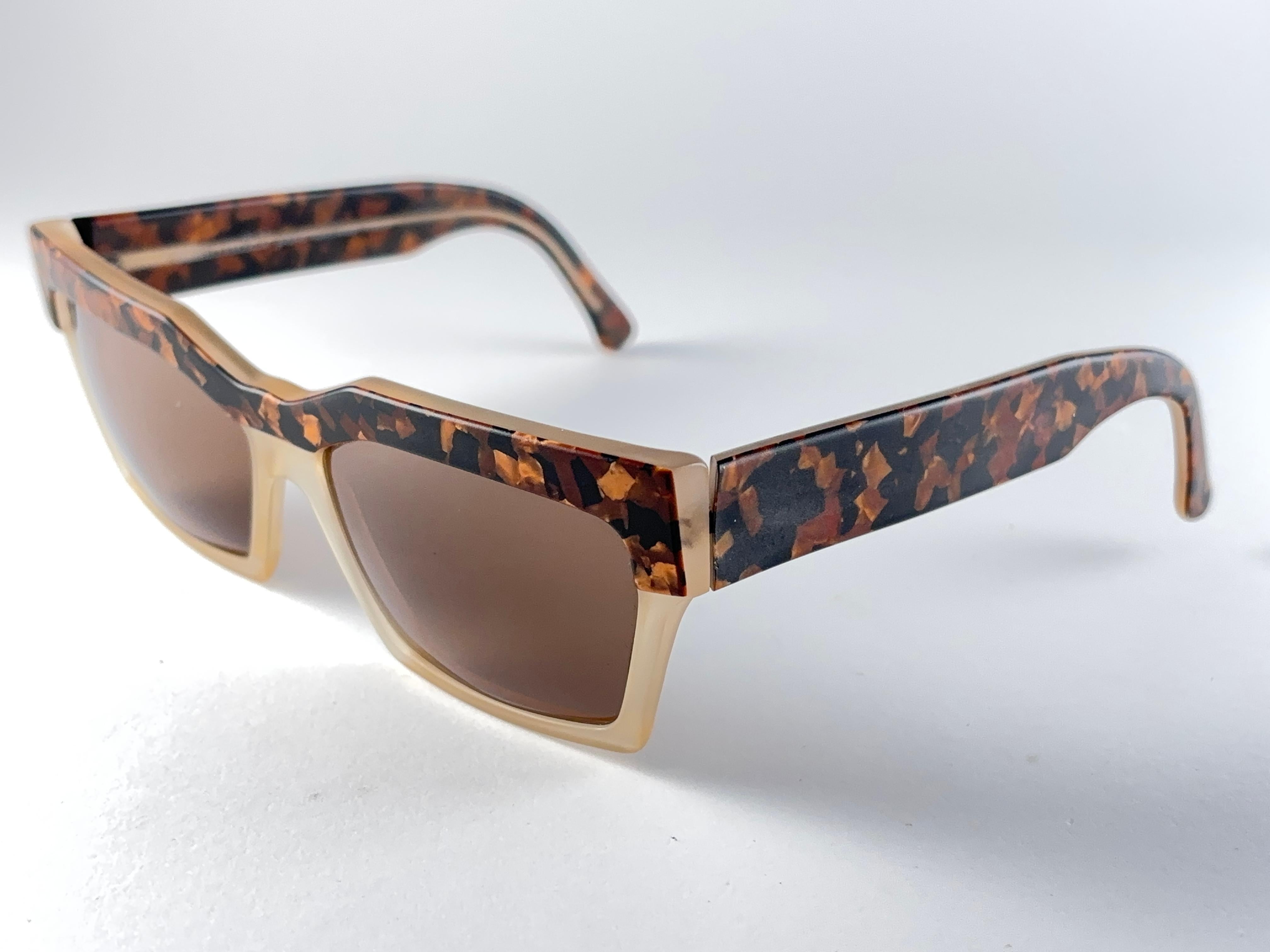Brown New Vintage Alain Mikli Am 88 Marbled Mask France Sunglasses 1980'S For Sale