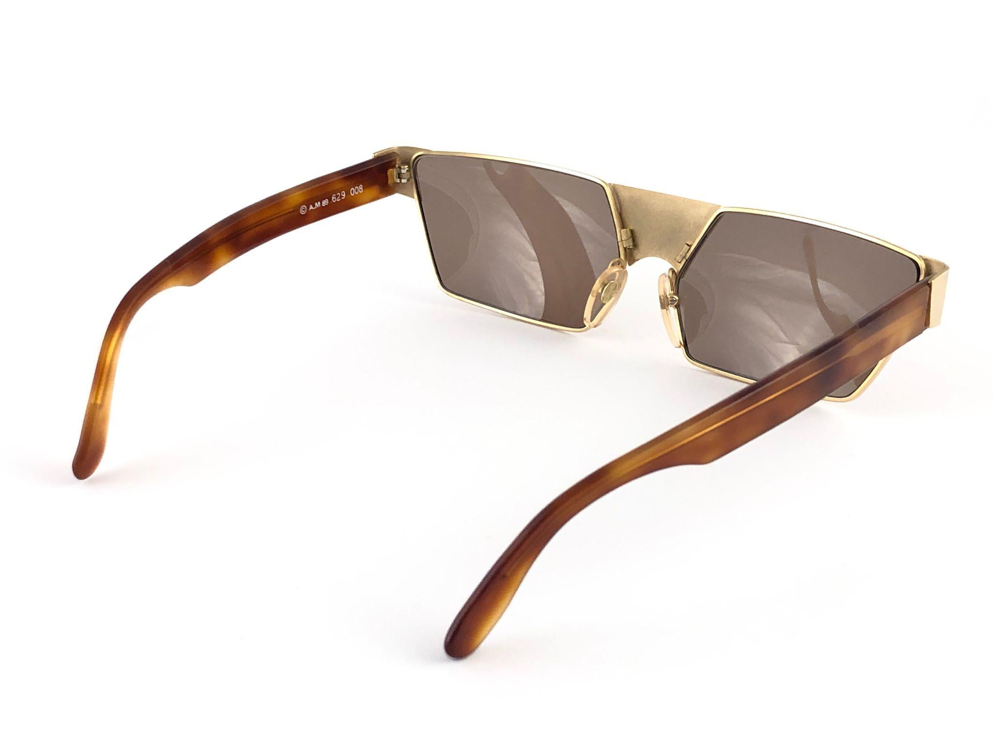 Brown New Vintage Alain Mikli AM89 629008 Gold & Tortoise France Sunglasses 1980's For Sale