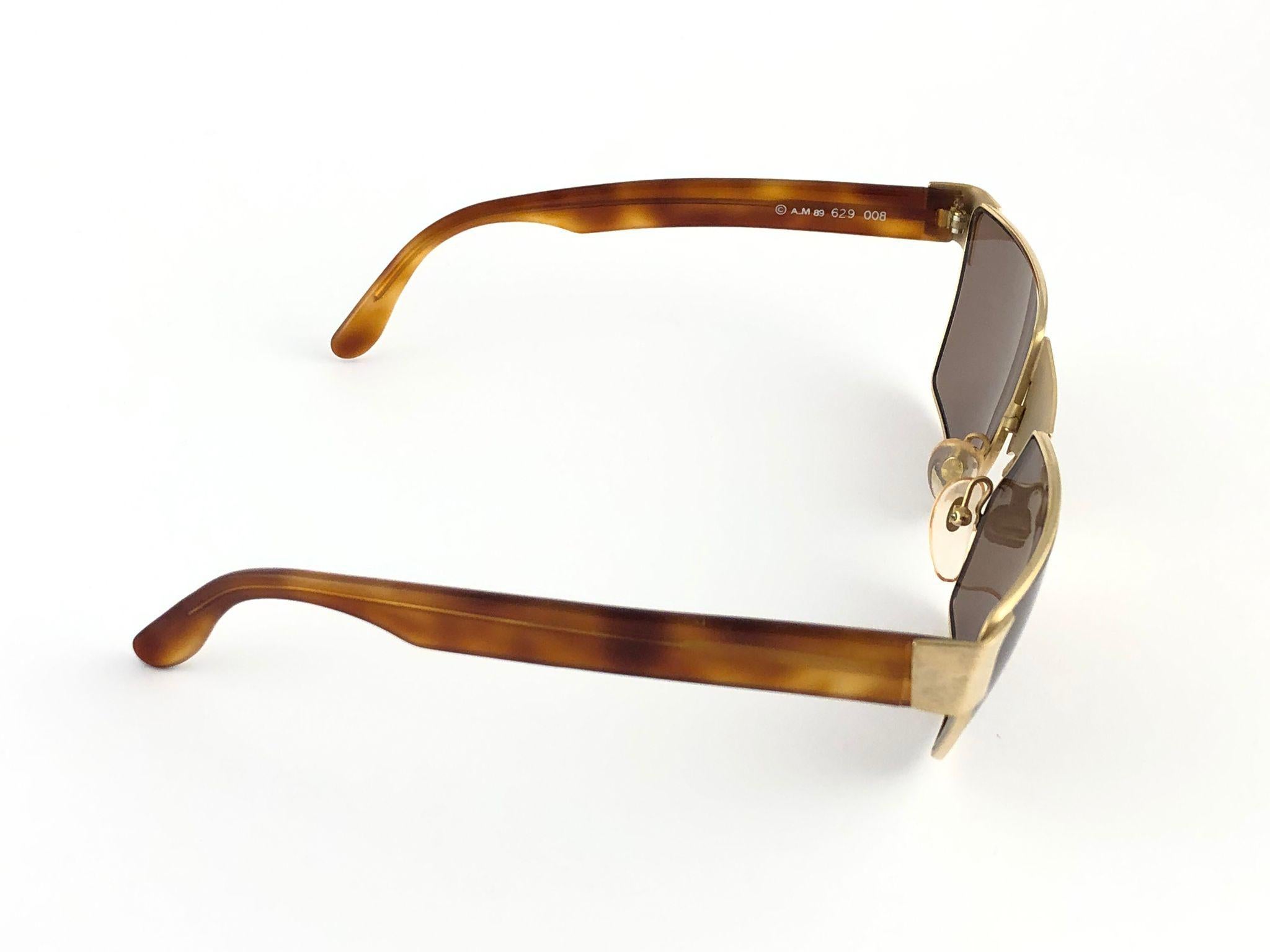 New Vintage Alain Mikli AM89 629008 Gold & Tortoise France Sunglasses 1980's For Sale 2