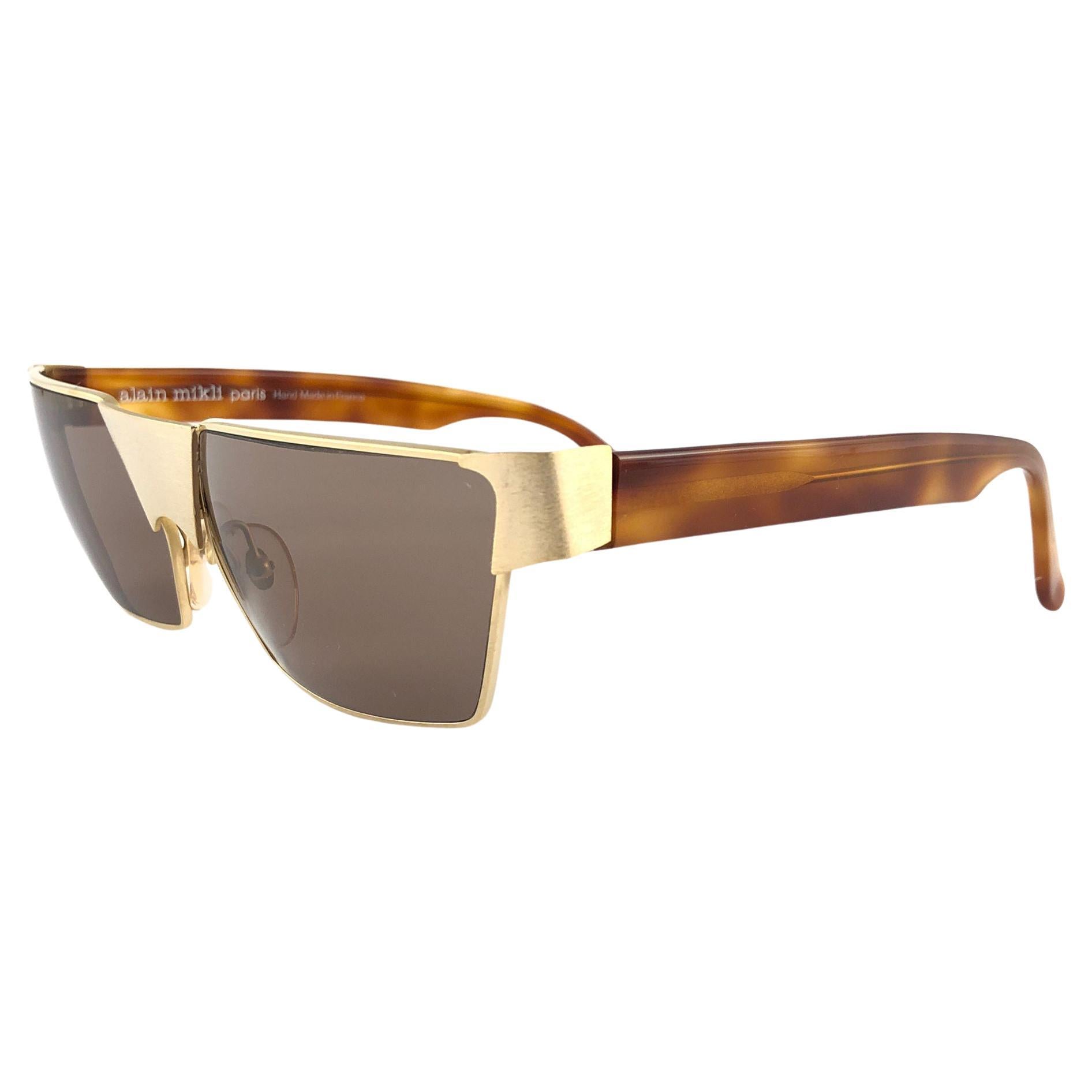 New Vintage Alain Mikli AM89 629008 Gold & Tortoise France Sunglasses 1980's For Sale