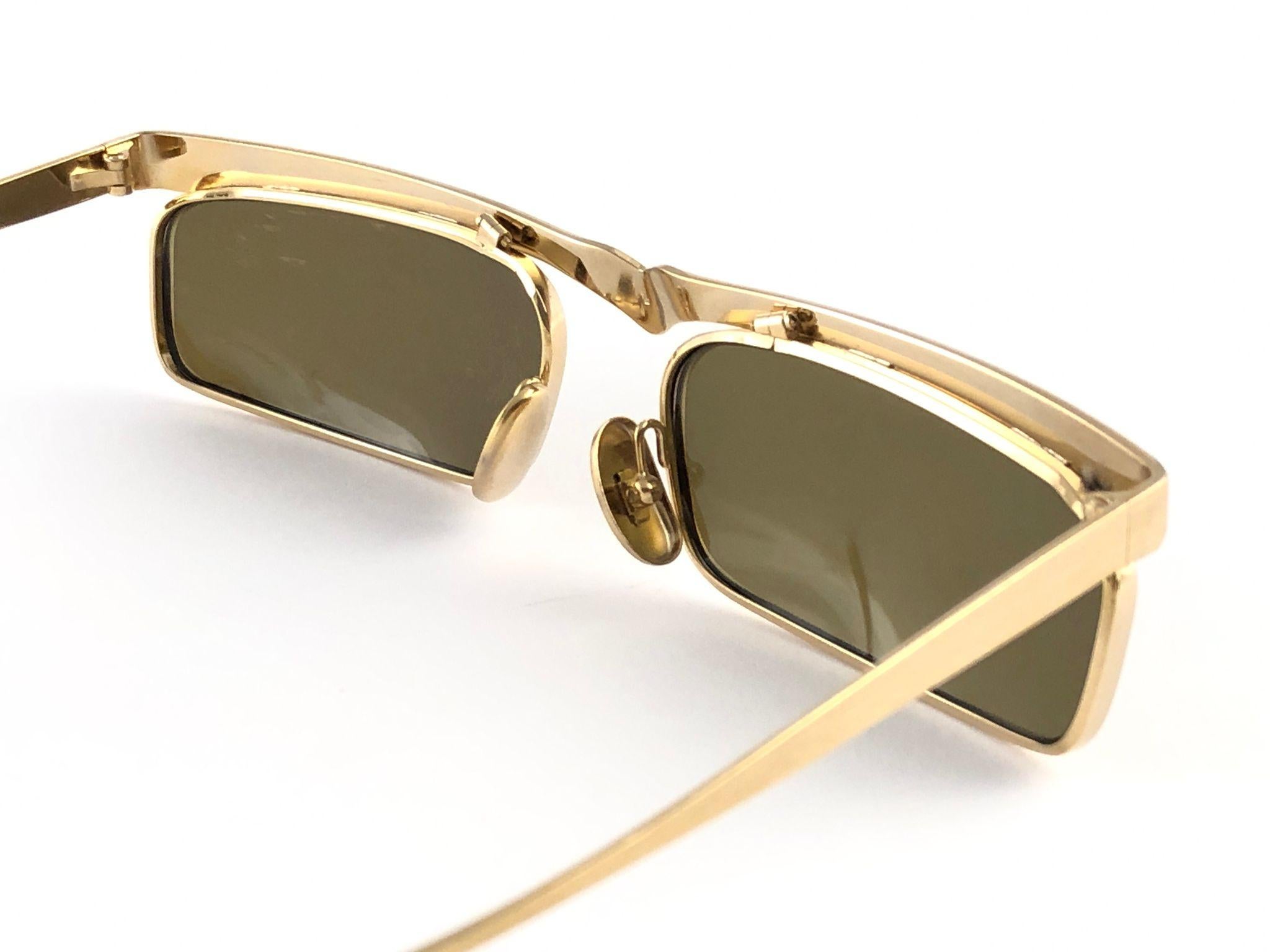 Brown New Vintage Alain Mikli Matte Brushed Gold 613 Made in France Sunglasses 1980's