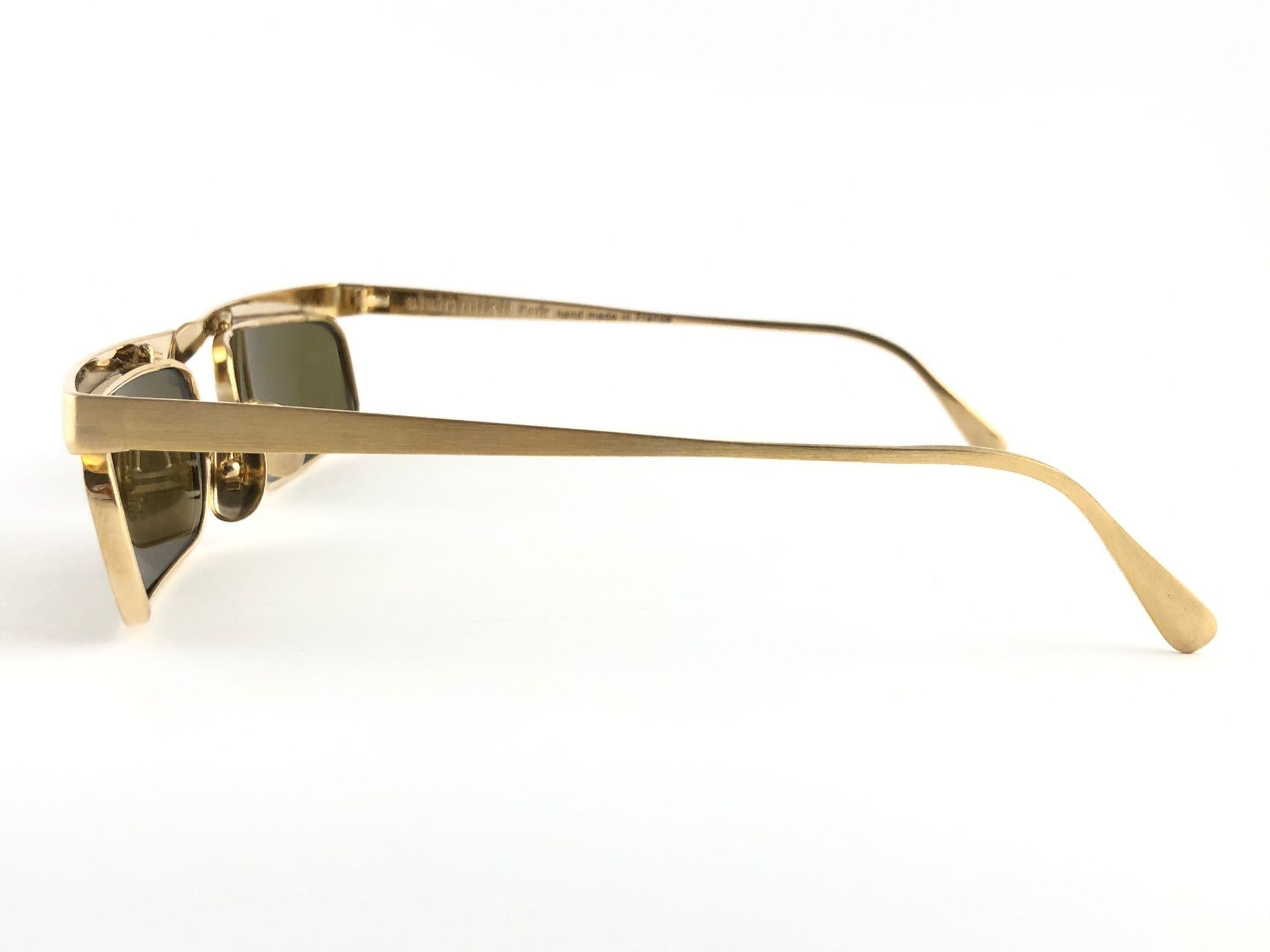 Women's or Men's New Vintage Alain Mikli Matte Brushed Gold 613 Made in France Sunglasses 1980's