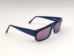 New Vintage Alain Mikli Blue & Black Wrap Made in France Sunglasses 1980's