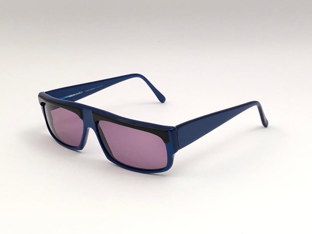 Women's or Men's New Vintage Alain Mikli Blue & Black Wrap Made in France Sunglasses 1980's